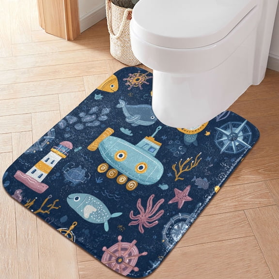 RMDQTR 20" × 24" U Shape Bathroom Rugs Plush Toilet Base Mat Soft Rugs Non Slip Absorbent Maritime Paradise