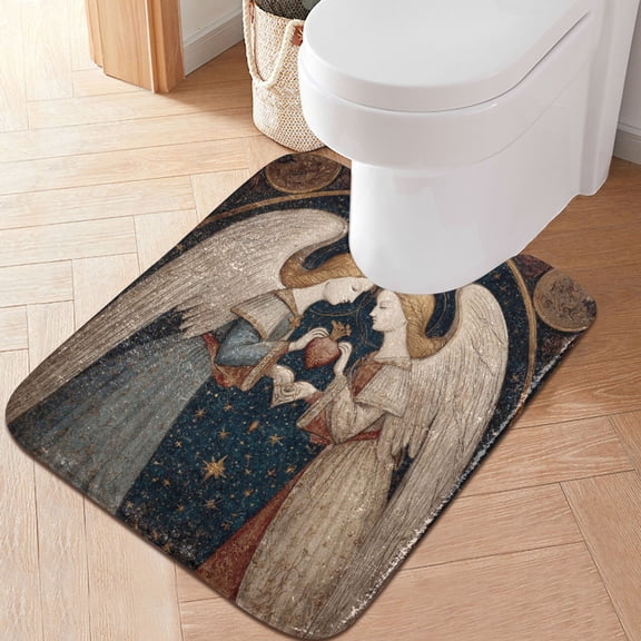 RMDQTR 20" × 24" U Shape Bathroom Rugs Plush Toilet Base Mat Soft Rugs Non Slip Absorbent Medieval Angel Painting