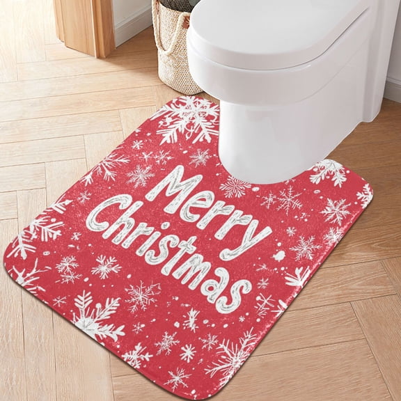 RMDQTR 20" × 24" U Shape Bathroom Rugs Plush Toilet Base Mat Soft Rugs Non Slip Absorbent Merry Christmas on Red