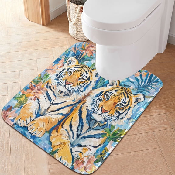RMDQTR 20" × 24" U Shape Bathroom Rugs Plush Toilet Base Mat Soft Rugs Non Slip Absorbent Monet Cartoon Tigers