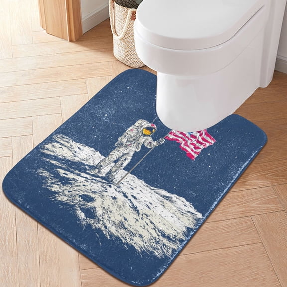 RMDQTR 20" × 24" U Shape Bathroom Rugs Plush Toilet Base Mat Soft Rugs Non Slip Absorbent Moon Landing