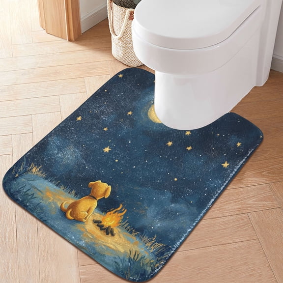 RMDQTR 20" × 24" U Shape Bathroom Rugs Plush Toilet Base Mat Soft Rugs Non Slip Absorbent Moon and Dog