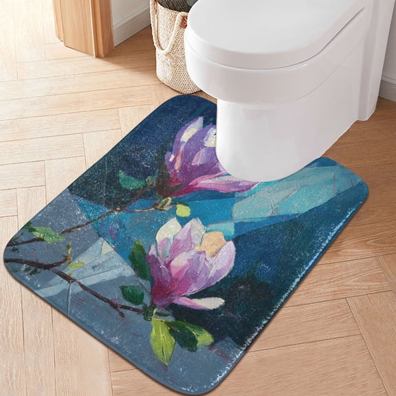 RMDQTR 20" × 24" U Shape Bathroom Rugs Plush Toilet Base Mat Soft Rugs Non Slip Absorbent Moonlight Flowers