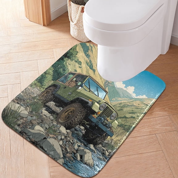 RMDQTR 20" × 24" U Shape Bathroom Rugs Plush Toilet Base Mat Soft Rugs Non Slip Absorbent Mountain Stream Jeep Adventure