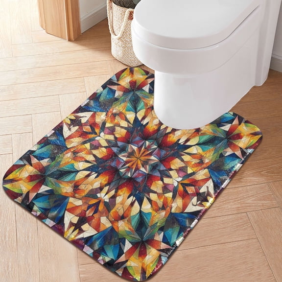 RMDQTR 20" × 24" U Shape Bathroom Rugs Plush Toilet Base Mat Soft Rugs Non Slip Absorbent Multicolor Kaleidoscope Pattern