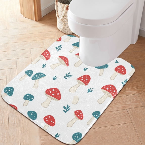 RMDQTR 20" × 24" U Shape Bathroom Rugs Plush Toilet Base Mat Soft Rugs Non Slip Absorbent Mushroom