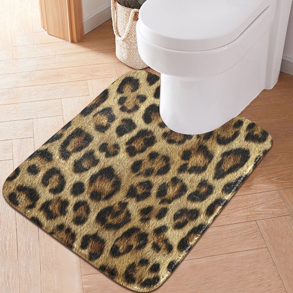 RMDQTR 20" × 24" U Shape Bathroom Rugs Plush Toilet Base Mat Soft Rugs Non Slip Absorbent Natural Leopard Print