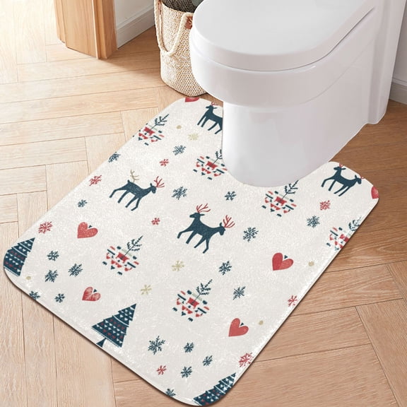 RMDQTR 20" × 24" U Shape Bathroom Rugs Plush Toilet Base Mat Soft Rugs Non Slip Absorbent Nordic Christmas Elements
