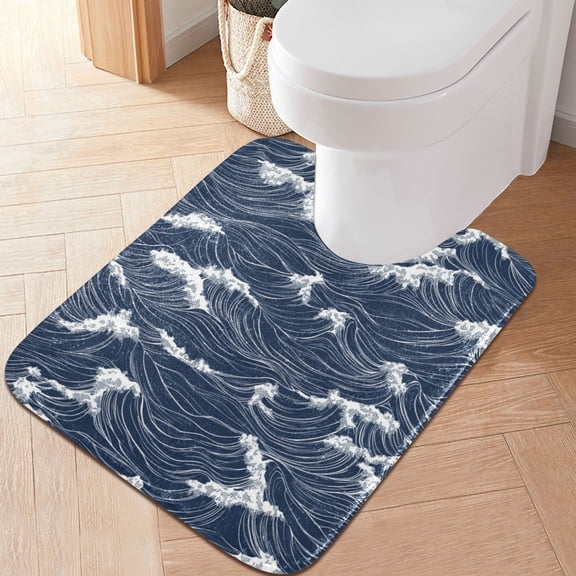 RMDQTR 20" × 24" U Shape Bathroom Rugs Plush Toilet Base Mat Soft Rugs Non Slip Absorbent Ocean Waves
