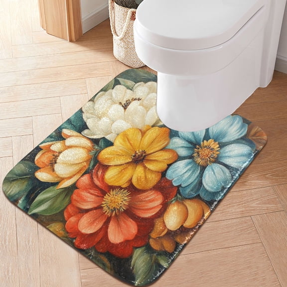RMDQTR 20" × 24" U Shape Bathroom Rugs Plush Toilet Base Mat Soft Rugs Non Slip Absorbent Oil Painting Flowers