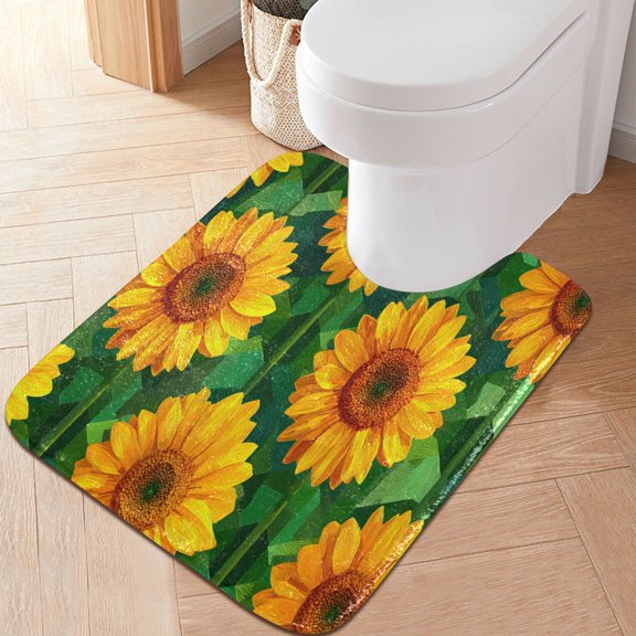 RMDQTR 20" × 24" U Shape Bathroom Rugs Plush Toilet Base Mat Soft Rugs Non Slip Absorbent Oil Sunflower Pattern
