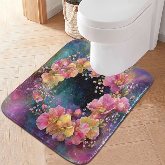 RMDQTR 20" × 24" U Shape Bathroom Rugs Plush Toilet Base Mat Soft Rugs Non Slip Absorbent Opulent Floral Wreath