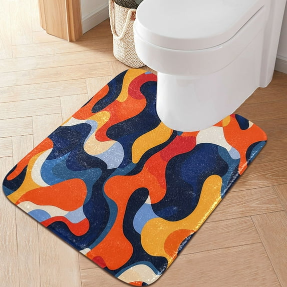 RMDQTR 20" × 24" U Shape Bathroom Rugs Plush Toilet Base Mat Soft Rugs Non Slip Absorbent Orange Blue Lines