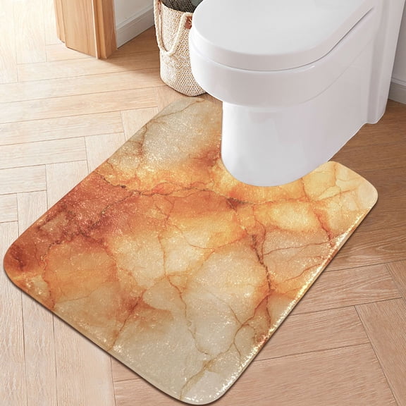 RMDQTR 20" × 24" U Shape Bathroom Rugs Plush Toilet Base Mat Soft Rugs Non Slip Absorbent Orange Marble Crack