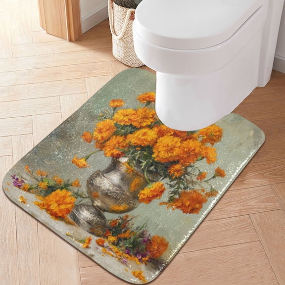 RMDQTR 20" × 24" U Shape Bathroom Rugs Plush Toilet Base Mat Soft Rugs Non Slip Absorbent Orange Marigolds