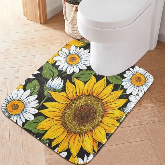 RMDQTR 20" × 24" U Shape Bathroom Rugs Plush Toilet Base Mat Soft Rugs Non Slip Absorbent Painting Daisy Sunflowers
