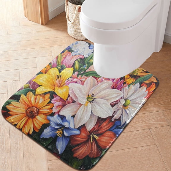 RMDQTR 20" × 24" U Shape Bathroom Rugs Plush Toilet Base Mat Soft Rugs Non Slip Absorbent Painting Floral