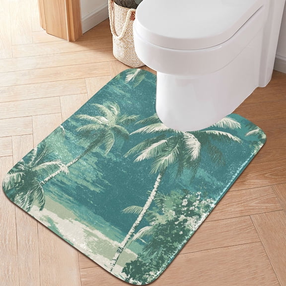 RMDQTR 20" × 24" U Shape Bathroom Rugs Plush Toilet Base Mat Soft Rugs Non Slip Absorbent Palm Trees Green