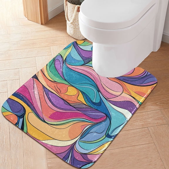 RMDQTR 20" × 24" U Shape Bathroom Rugs Plush Toilet Base Mat Soft Rugs Non Slip Absorbent Pastel Color Lines