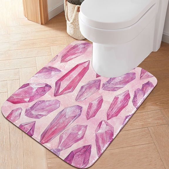 RMDQTR 20" × 24" U Shape Bathroom Rugs Plush Toilet Base Mat Soft Rugs Non Slip Absorbent Pastel Pink Crystals