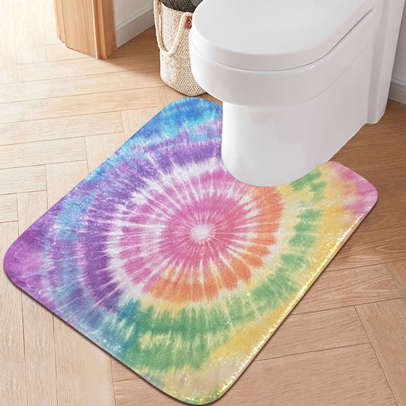 RMDQTR 20" × 24" U Shape Bathroom Rugs Plush Toilet Base Mat Soft Rugs Non Slip Absorbent Pastel Rainbow Tie-dye