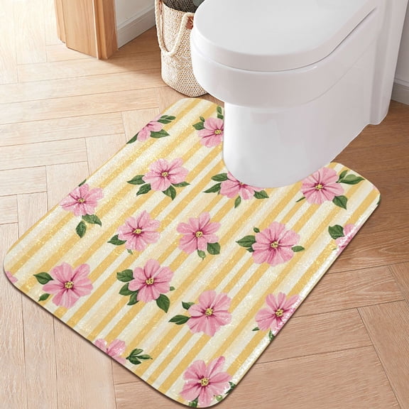 RMDQTR 20" × 24" U Shape Bathroom Rugs Plush Toilet Base Mat Soft Rugs Non Slip Absorbent Peach Blossom