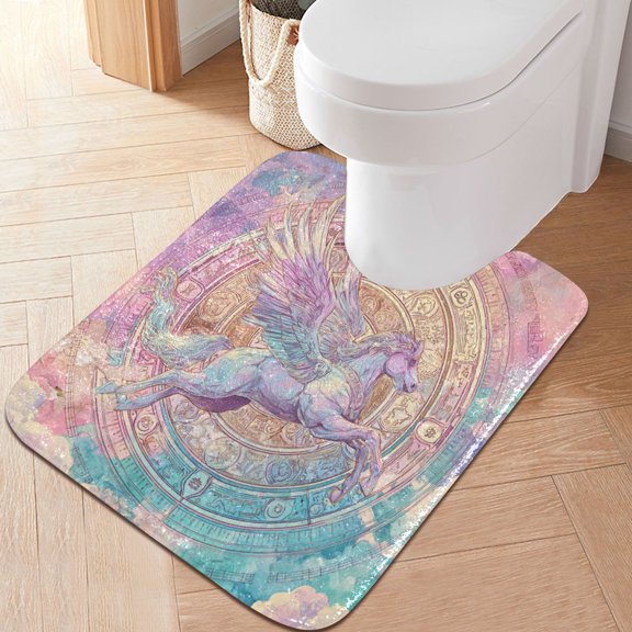 RMDQTR 20" × 24" U Shape Bathroom Rugs Plush Toilet Base Mat Soft Rugs Non Slip Absorbent Pegasus Flying
