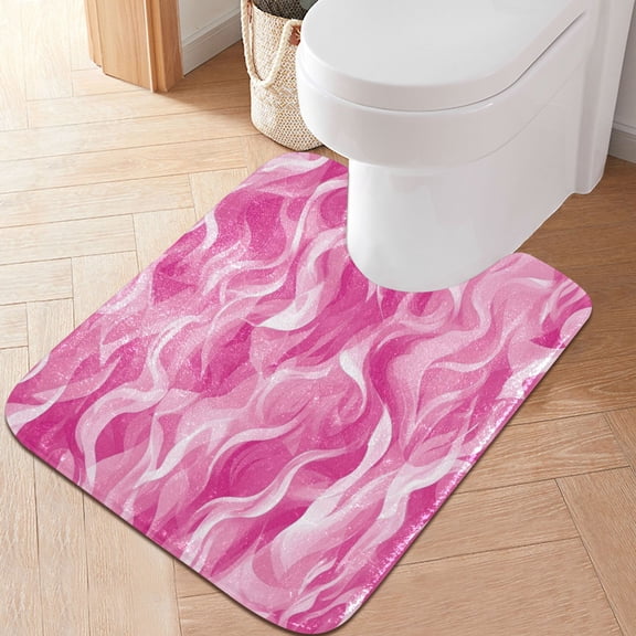 RMDQTR 20" × 24" U Shape Bathroom Rugs Plush Toilet Base Mat Soft Rugs Non Slip Absorbent Pink Blaze Pattern