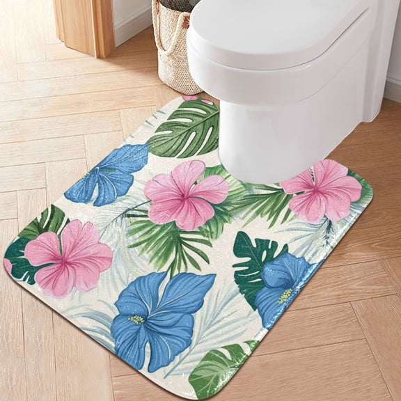 RMDQTR 20" × 24" U Shape Bathroom Rugs Plush Toilet Base Mat Soft Rugs Non Slip Absorbent Pink Blue Flowers