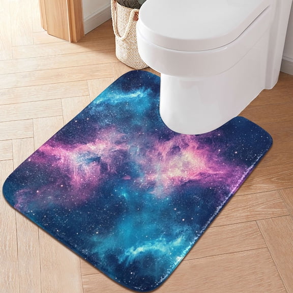 RMDQTR 20" × 24" U Shape Bathroom Rugs Plush Toilet Base Mat Soft Rugs Non Slip Absorbent Pink Blue Galaxy
