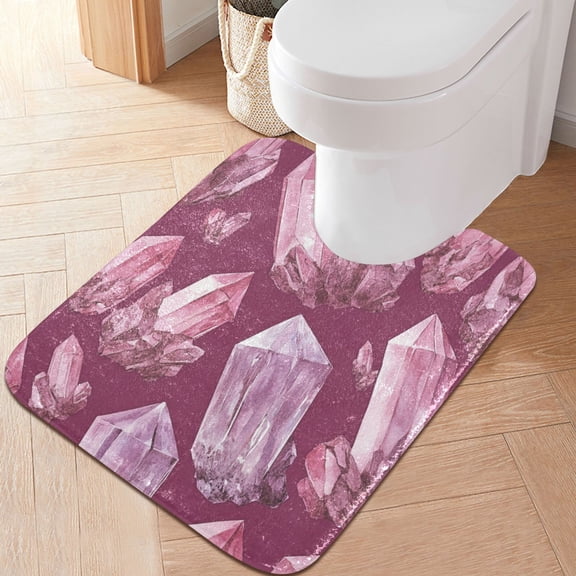 RMDQTR 20" × 24" U Shape Bathroom Rugs Plush Toilet Base Mat Soft Rugs Non Slip Absorbent Pink Crystals Pattern