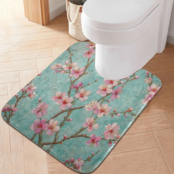 RMDQTR 20" × 24" U Shape Bathroom Rugs Plush Toilet Base Mat Soft Rugs Non Slip Absorbent Pink Peach Blossoms