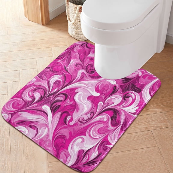 RMDQTR 20" × 24" U Shape Bathroom Rugs Plush Toilet Base Mat Soft Rugs Non Slip Absorbent Pink Strange Pattern