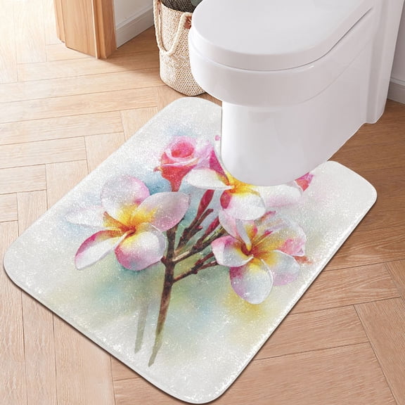 RMDQTR 20" × 24" U Shape Bathroom Rugs Plush Toilet Base Mat Soft Rugs Non Slip Absorbent Plumeria Breeze Pattern