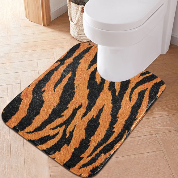 RMDQTR 20" × 24" U Shape Bathroom Rugs Plush Toilet Base Mat Soft Rugs Non Slip Absorbent Plush Tiger Stripe Pattern