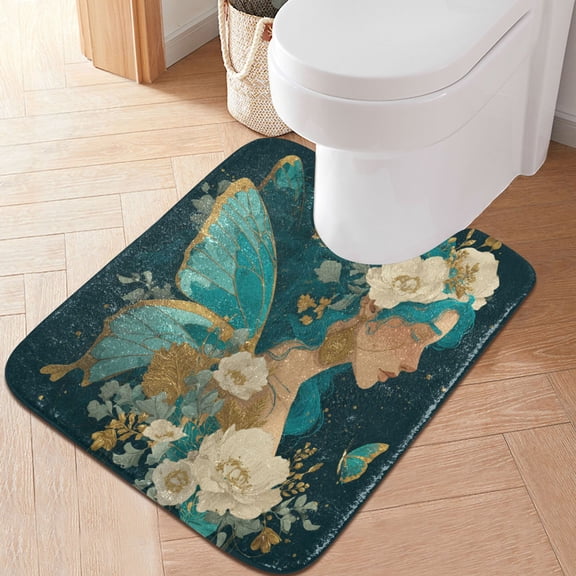 RMDQTR 20" × 24" U Shape Bathroom Rugs Plush Toilet Base Mat Soft Rugs Non Slip Absorbent Princess Butterfly
