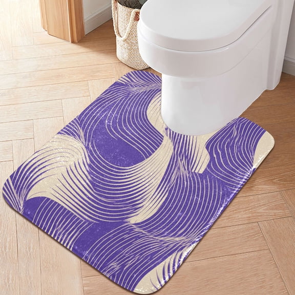 RMDQTR 20" Ă— 24" U Shape Bathroom Rugs Plush Toilet Base Mat Soft Rugs Non Slip Absorbent Purple Chaotic Lines