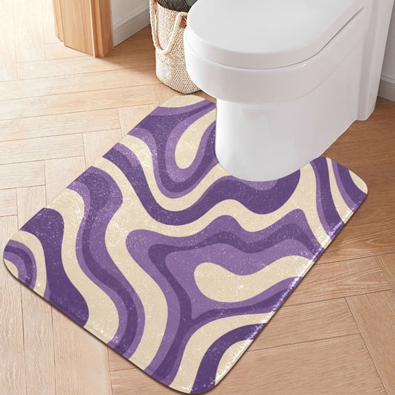 RMDQTR 20" × 24" U Shape Bathroom Rugs Plush Toilet Base Mat Soft Rugs Non Slip Absorbent Purple Creamy Pattern