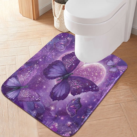 RMDQTR 20" × 24" U Shape Bathroom Rugs Plush Toilet Base Mat Soft Rugs Non Slip Absorbent Purple Diamond Butterfly