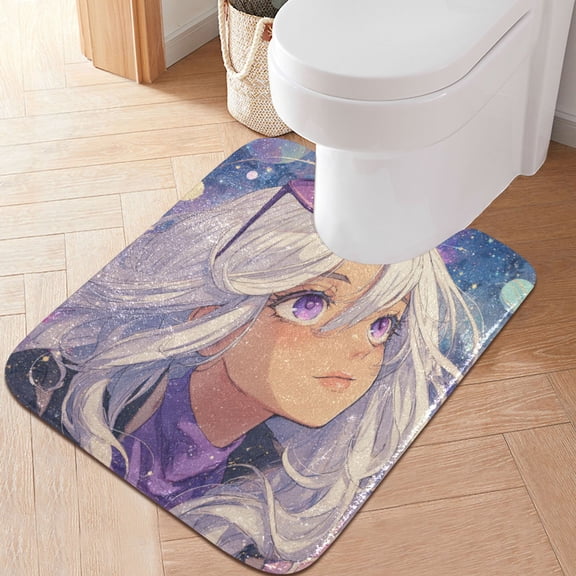 RMDQTR 20" × 24" U Shape Bathroom Rugs Plush Toilet Base Mat Soft Rugs Non Slip Absorbent Purple Eyes