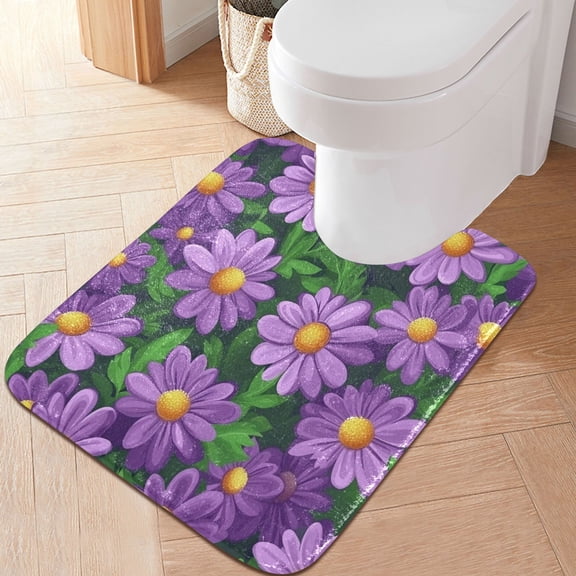 RMDQTR 20" × 24" U Shape Bathroom Rugs Plush Toilet Base Mat Soft Rugs Non Slip Absorbent Purple Flowers