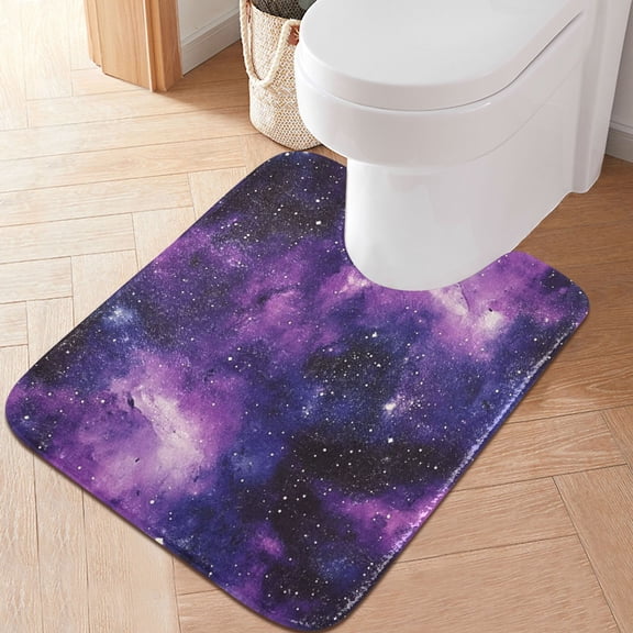 RMDQTR 20" × 24" U Shape Bathroom Rugs Plush Toilet Base Mat Soft Rugs Non Slip Absorbent Purple Galaxy