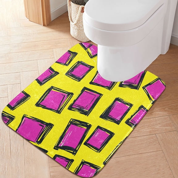 RMDQTR 20" × 24" U Shape Bathroom Rugs Plush Toilet Base Mat Soft Rugs Non Slip Absorbent Purple Squares