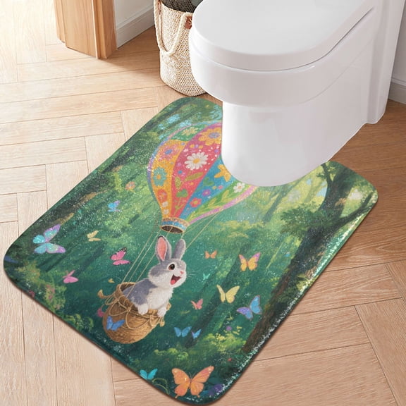 RMDQTR 20" × 24" U Shape Bathroom Rugs Plush Toilet Base Mat Soft Rugs Non Slip Absorbent Rabbit and Butterflies