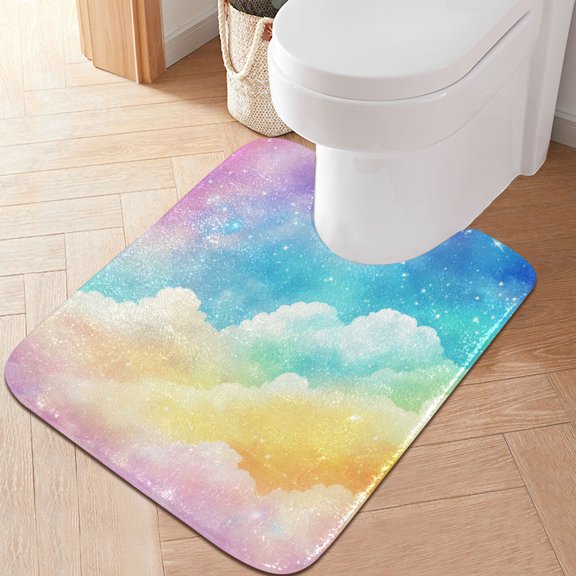 RMDQTR 20" × 24" U Shape Bathroom Rugs Plush Toilet Base Mat Soft Rugs Non Slip Absorbent Rainbow Sky