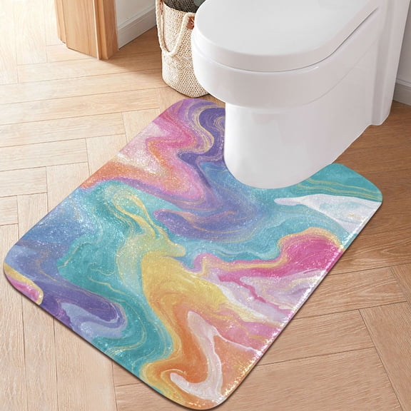 RMDQTR 20" × 24" U Shape Bathroom Rugs Plush Toilet Base Mat Soft Rugs Non Slip Absorbent Rainbow-colored Twists