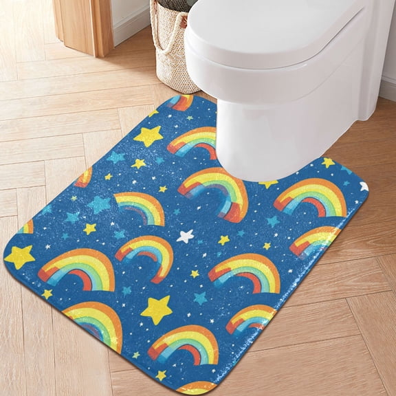RMDQTR 20" × 24" U Shape Bathroom Rugs Plush Toilet Base Mat Soft Rugs Non Slip Absorbent Rainbows Stars Pattern
