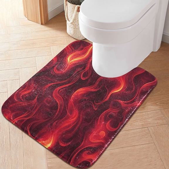 RMDQTR 20" × 24" U Shape Bathroom Rugs Plush Toilet Base Mat Soft Rugs Non Slip Absorbent Red Flames Pattern