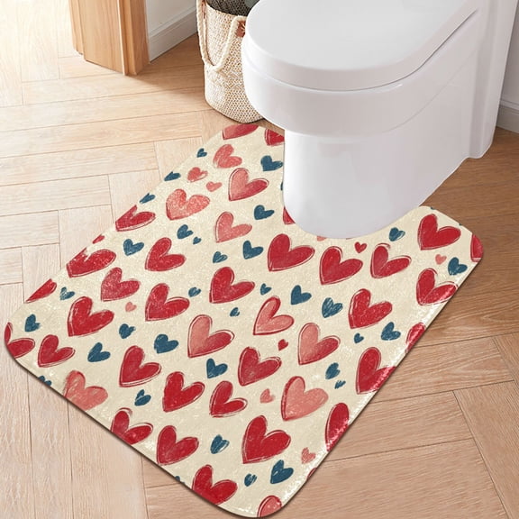 RMDQTR 20" × 24" U Shape Bathroom Rugs Plush Toilet Base Mat Soft Rugs Non Slip Absorbent Red Hearts