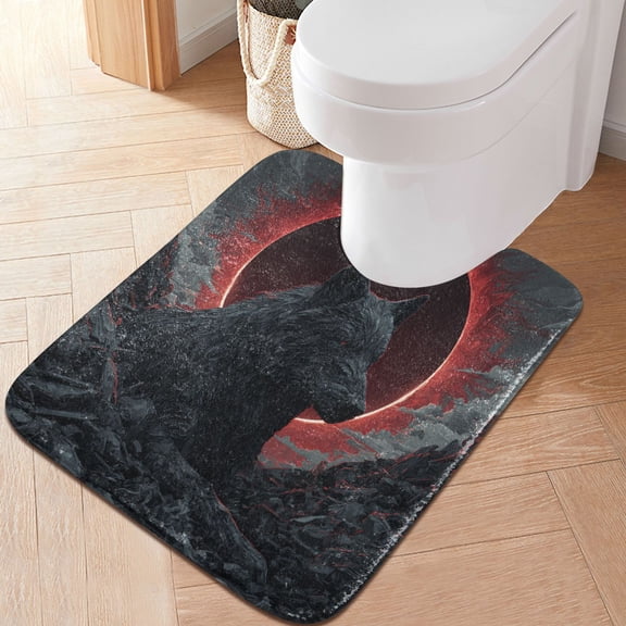 RMDQTR 20" × 24" U Shape Bathroom Rugs Plush Toilet Base Mat Soft Rugs Non Slip Absorbent Red Sun Lone Wolf